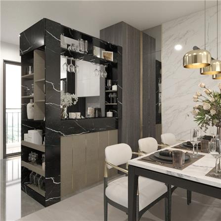 เคาน์เตอร์บาร์ชั้นวางฝั่งซ้าย SB FURNITURE LANA 19210608 140 ซม. ลายหินอ่อนดำ_1