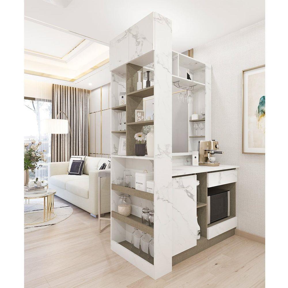 เคาน์เตอร์บาร์ชั้นวางฝั่งขวา SB FURNITURE LANA 19210601 140 ซม. ลายหินอ่อนขาว