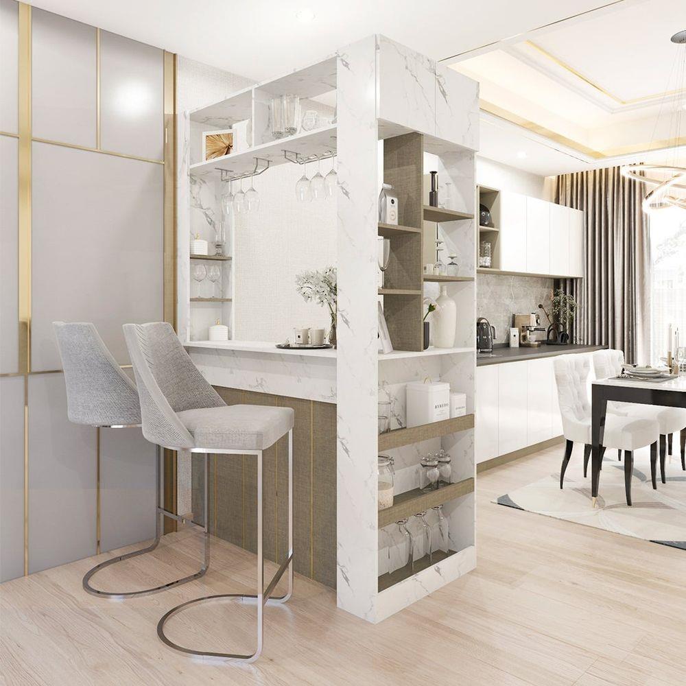 เคาน์เตอร์บาร์ชั้นวางฝั่งขวา SB FURNITURE LANA 19210601 140 ซม. ลายหินอ่อนขาว