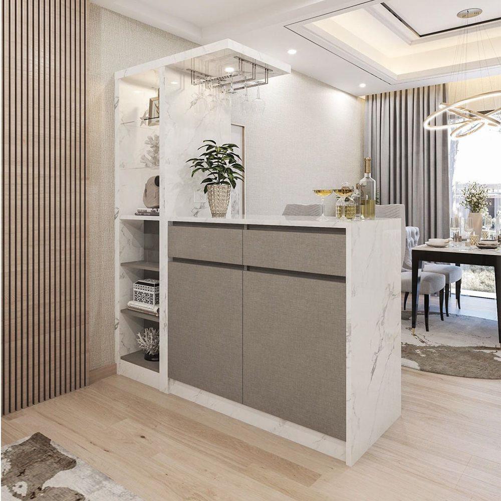 เคาน์เตอร์บาร์ตู้โชว์ฝั่งขวา SB FURNITURE MABEL 19208284 170 ซม. ลายหินอ่อนขาว