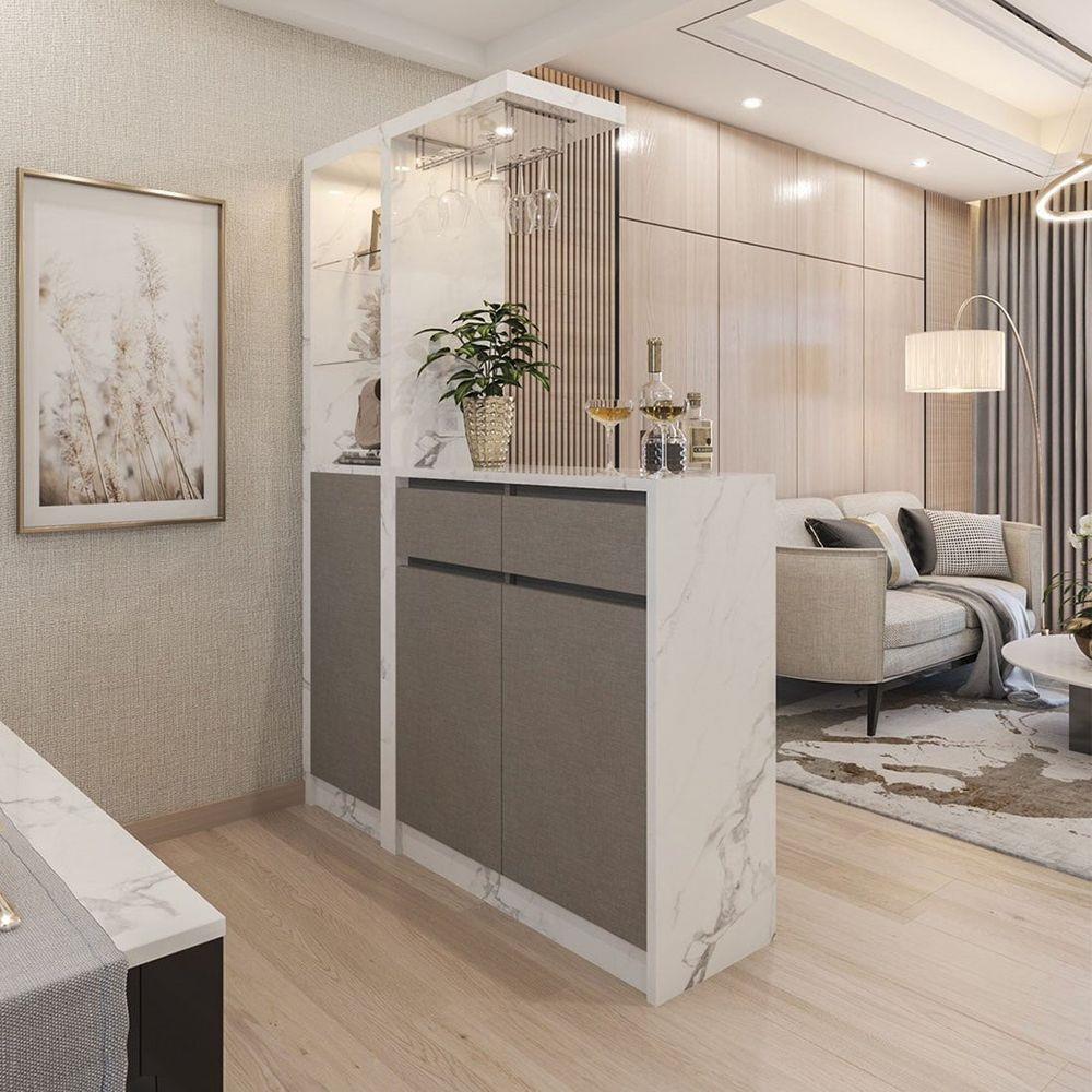 เคาน์เตอร์บาร์ตู้โชว์ฝั่งขวา SB FURNITURE MABEL 19208280 150 ซม. ลายหินอ่อนขาว