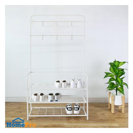 ชั้นวางรองเท้า 3 ชั้น พร้อมราวแขวน STACKO NOBLE 80x30x145 ซม. สีขาว_4