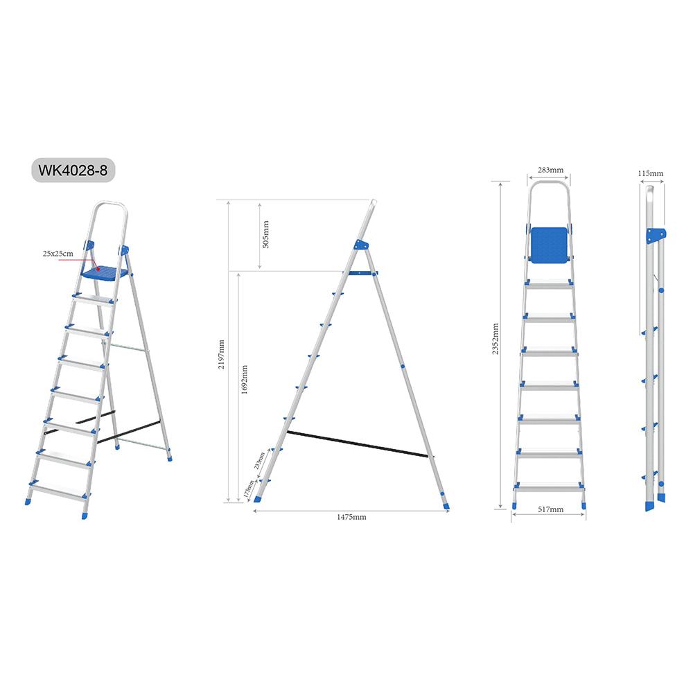 บันไดอะลูมิเนียมทรง A มีมือจับ MATALL WK4028-8 8 ขั้น