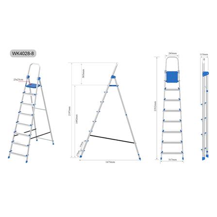 บันไดอะลูมิเนียมทรง A มีมือจับ MATALL WK4028-8 8 ขั้น_8