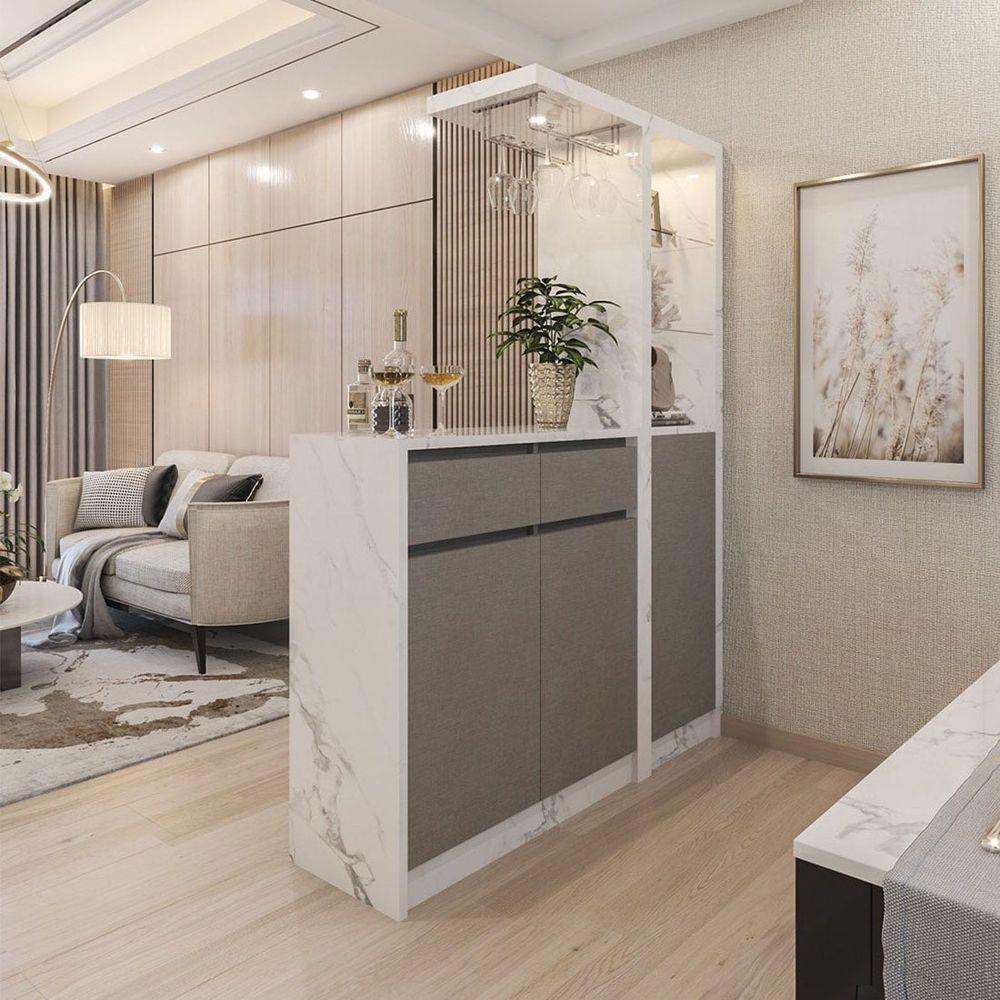 เคาน์เตอร์บาร์ตู้โชว์ฝั่งซ้าย SB FURNITURE MABEL 19208278 150 ซม. ลายหินอ่อนขาว