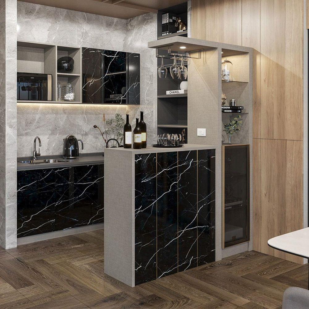 เคาน์เตอร์บาร์ตู้โชว์ฝั่งขวา SB FURNITURE MABEL 19208281 150 ซม. ลายหินอ่อนดำ