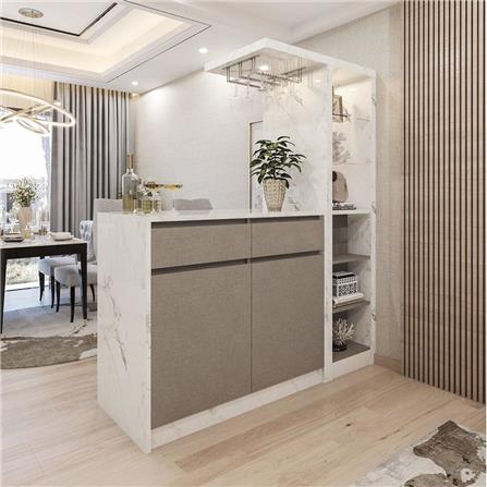 เคาน์เตอร์บาร์ตู้โชว์ฝั่งซ้าย SB FURNITURE MABEL 19208282 170 ซม. ลายหินอ่อนขาว_2