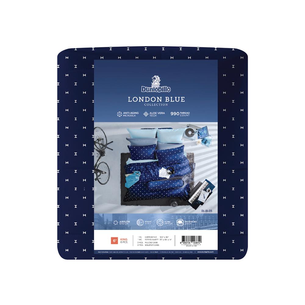 ชุดผ้าปูที่นอน 6 ฟุต 6 ชิ้น DUNLOPILLO LONDON BLUE DL-LB-05