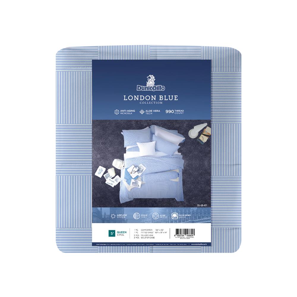 ชุดผ้าปูที่นอน 5 ฟุต 6 ชิ้น DUNLOPILLO LONDON BLUE DL-LB-01