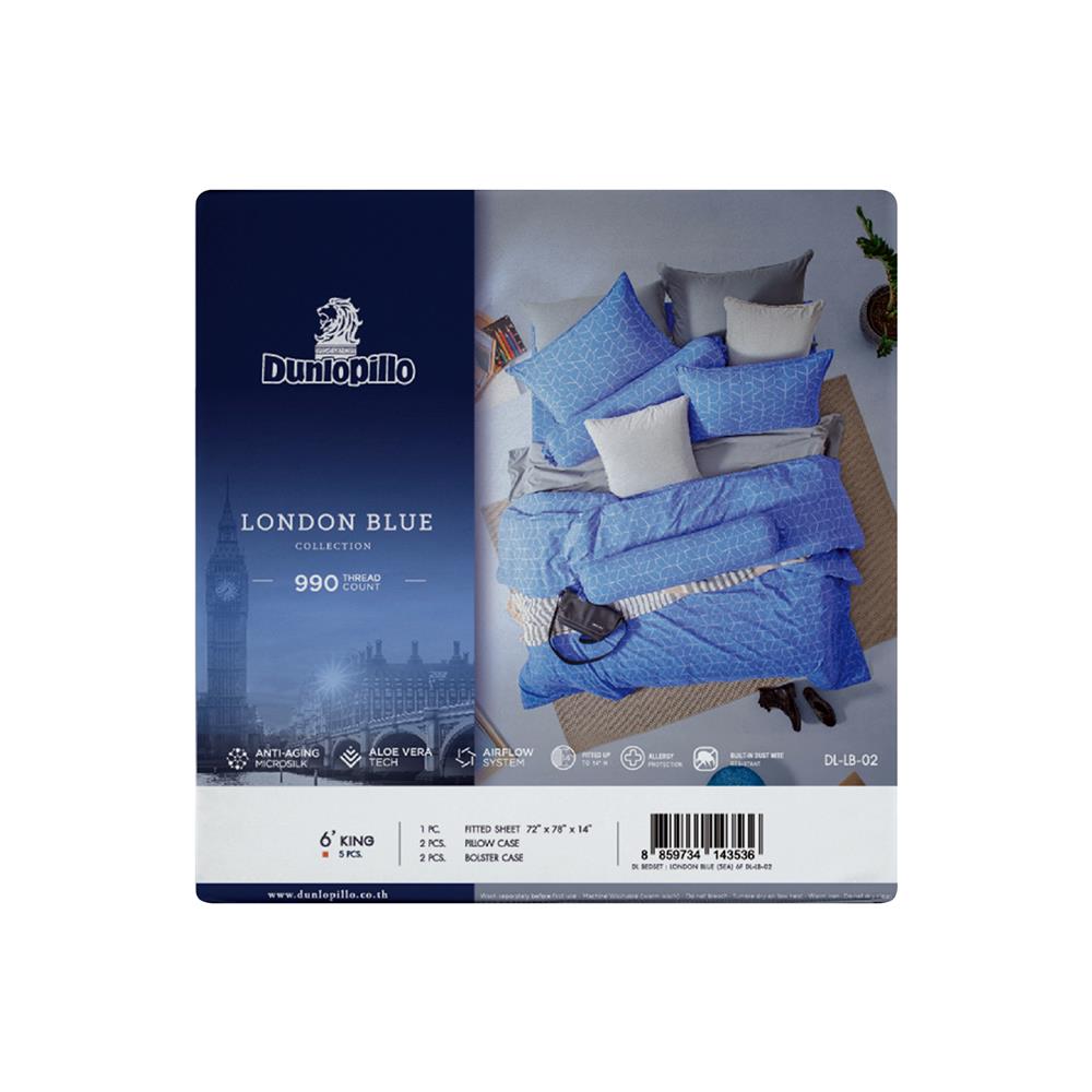 ชุดผ้าปูที่นอน 6 ฟุต 5 ชิ้น DUNLOPILLO LONDON BLUE DL-LB-02