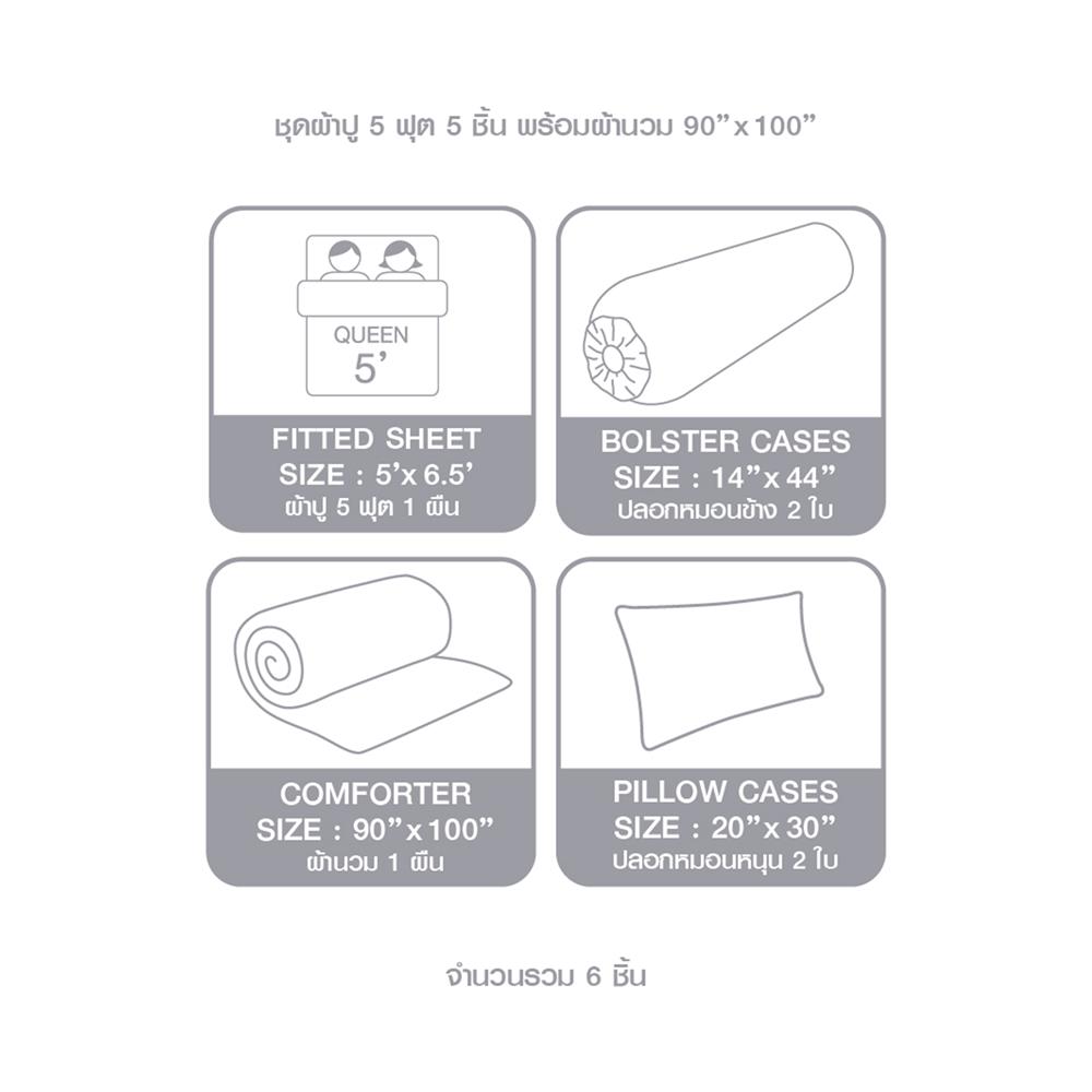 ชุดผ้าปูที่นอน 5 ฟุต 6 ชิ้น DUNLOPILLO LONDON BLUE DL-LB-02