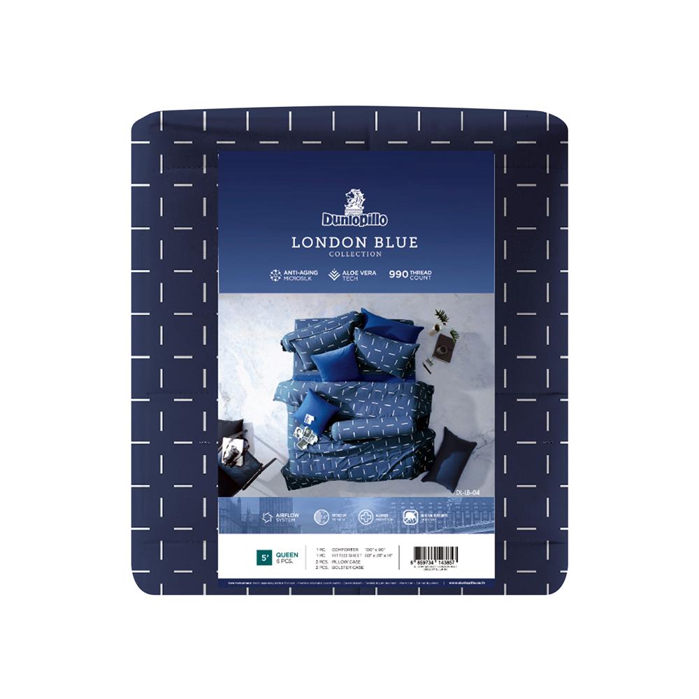 ชุดผ้าปูที่นอน 5 ฟุต 6 ชิ้น DUNLOPILLO LONDON BLUE DL-LB-04