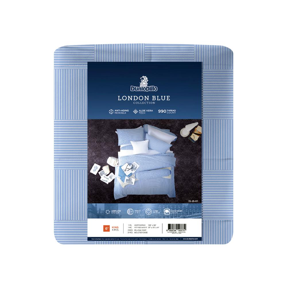 ชุดผ้าปูที่นอน 6 ฟุต 6 ชิ้น DUNLOPILLO LONDON BLUE DL-LB-01