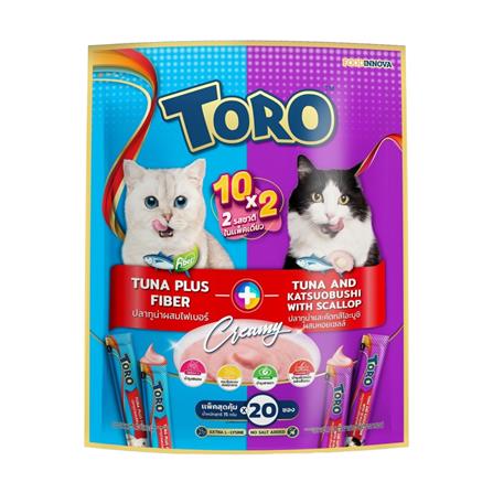 ขนมแมวเลีย TORO TUNA PLUS FIBER+TUNA KATSUOBUSHI WITH SCALLOP 15 ก. แพ็ก 20 ชิ้น_0