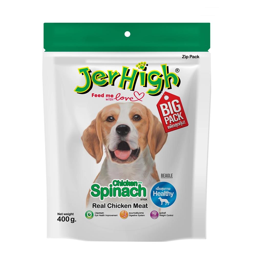 ขนมสุนัข JERHIGH CHICKEN WITH SPINACH STICK 400 ก.
