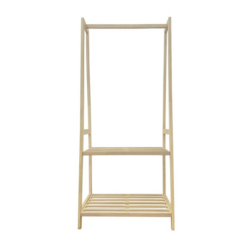 ราวแขวนผ้าไม้พร้อมชั้นวางของ 2 ชั้น 70 ซม. PLIM MACHI สีไวท์โอ๊ค