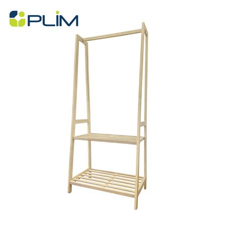 ราวแขวนผ้าไม้พร้อมชั้นวางของ 2 ชั้น 70 ซม. PLIM MACHI สีไวท์โอ๊ค