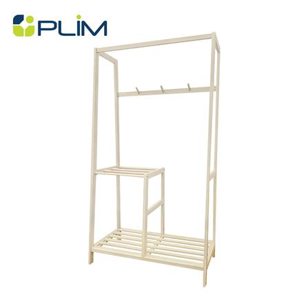 ราวแขวนผ้าไม้พร้อมราวพาดผ้า 80 ซม. PLIM MACHI สีไวท์โอ๊ค