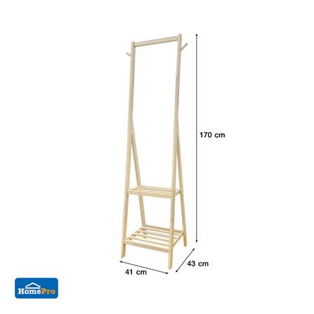 ราวแขวนผ้าไม้พร้อมชั้นวางของ 2 ชั้น 41 ซม. PLIM MACHI สีไวท์โอ๊ค_9