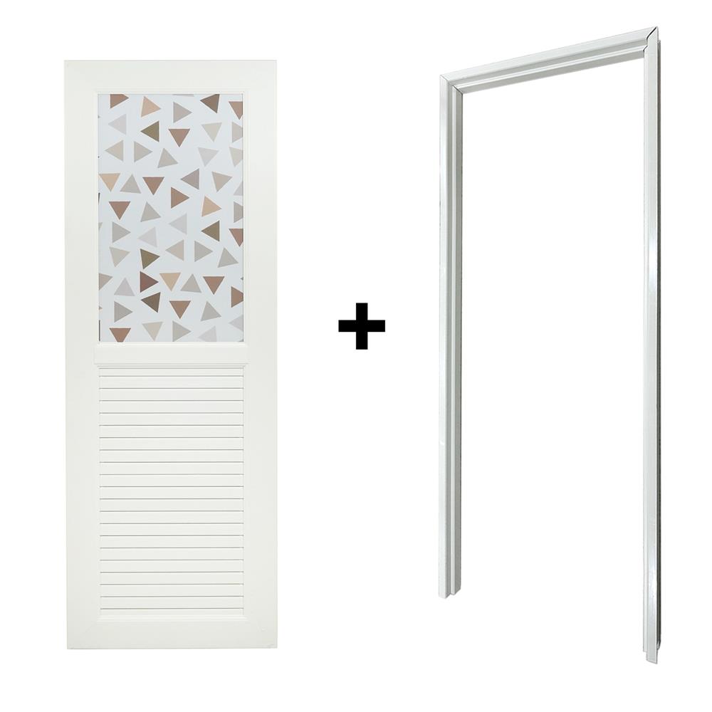 ประตูห้องน้ำ UPVC AZLE PYRAMID 70x200 ซม. สีขาว พร้อมวงกบ ไม่เจาะลูกบิด