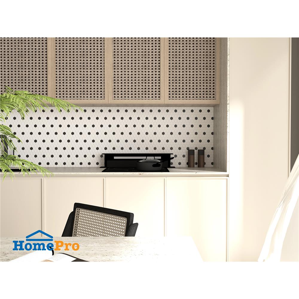 โมเสคพอร์ซเลน 26.5x31 ซม. TARA ไวท์ เฮค ดอท 1 ทูโทน