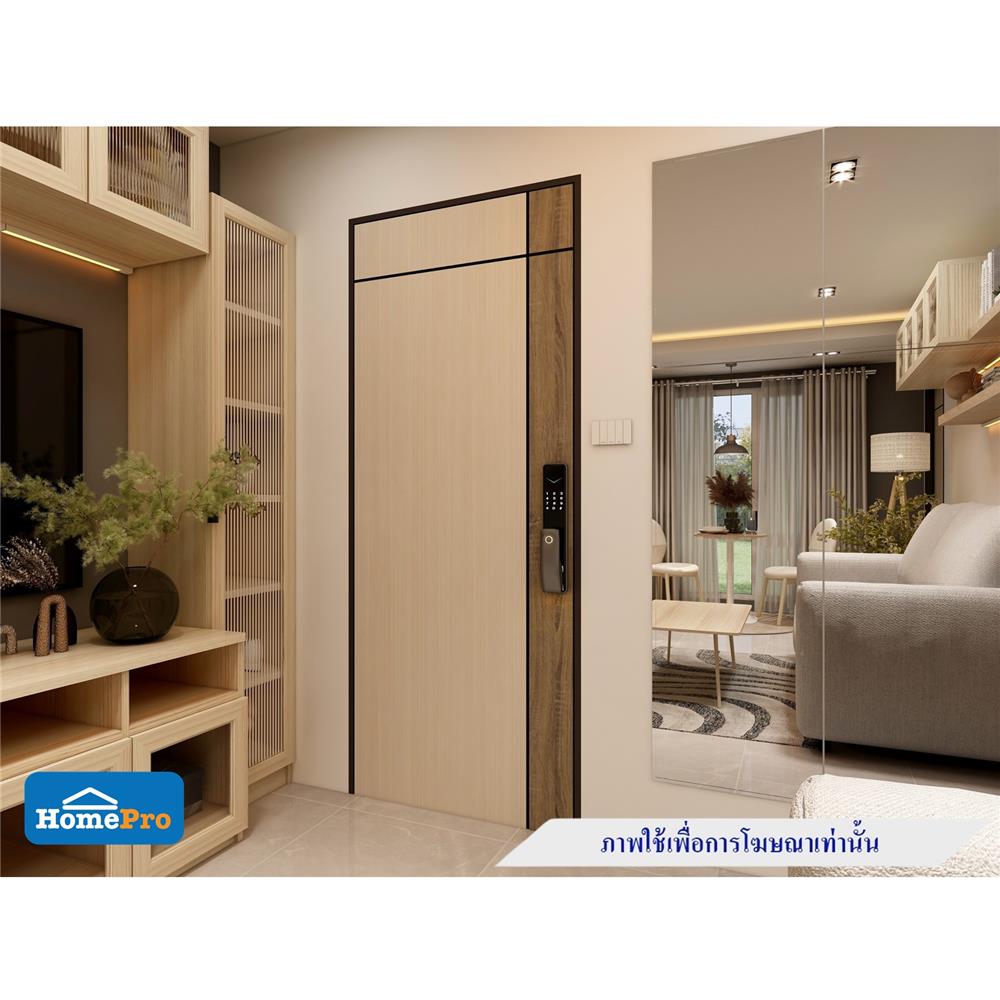 ประตูภายใน UPVC AZLE L0A-G2C 80X200 ซม. สี WALNUT/BEECH เจาะลูกบิด