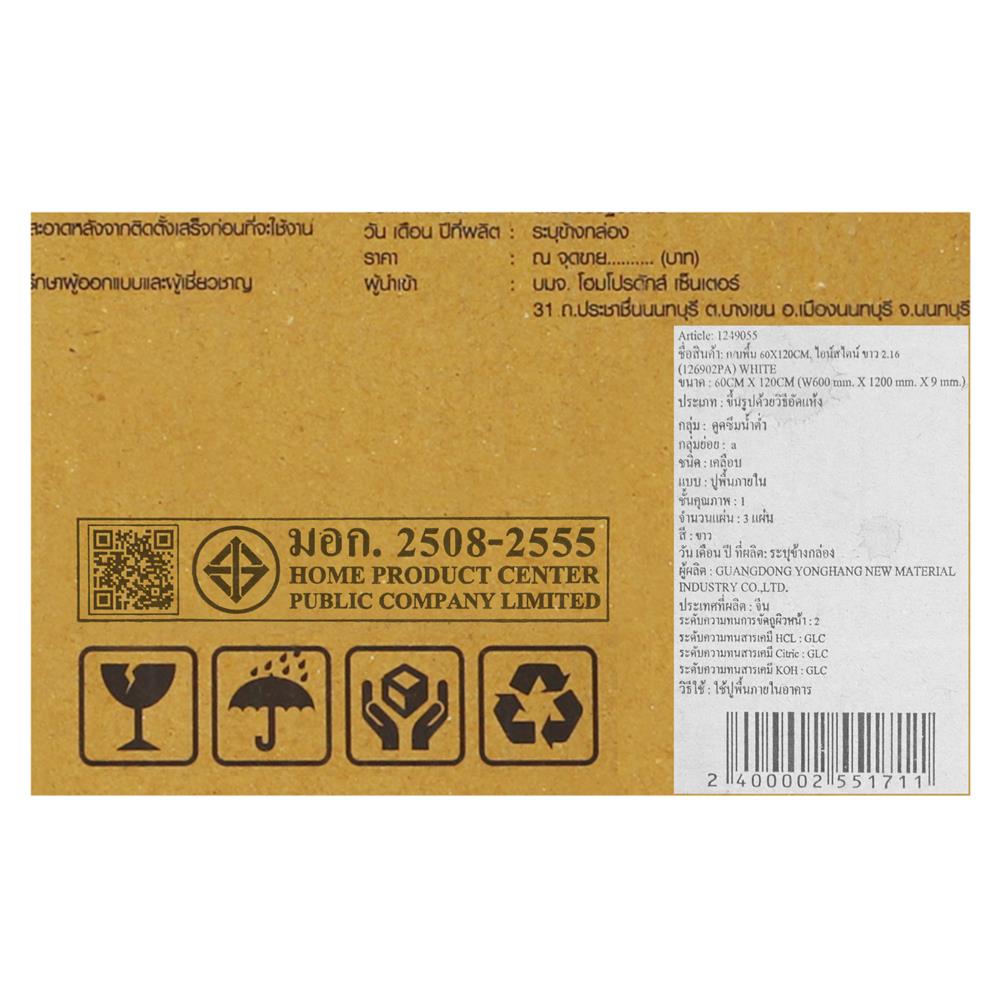 กระเบื้องพื้นพอร์ซเลน 60x120 ซม. TARA ไอน์สไตน์ ขาว A 2.16 ตร.ม.