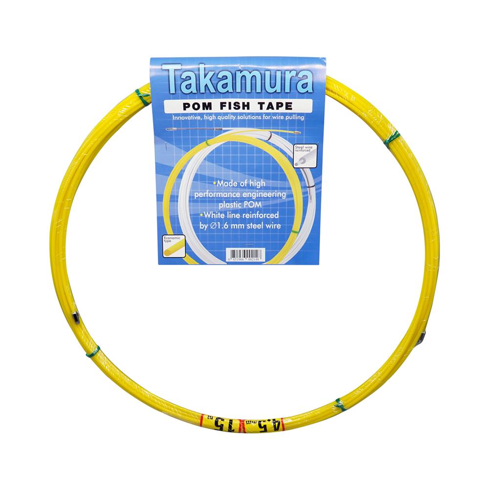 ลวดร้อยท่อดึงสายไฟ FISH TAPE TAKAMURA 4.50 มม. 15 ม. สีเหลือง