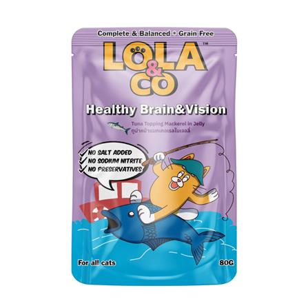 อาหารเปียกแมว LOLA&CO HEALTHY BRAIN AND VISION TUNA TOPPING MACKEREL IN JELLY 80 ก._0