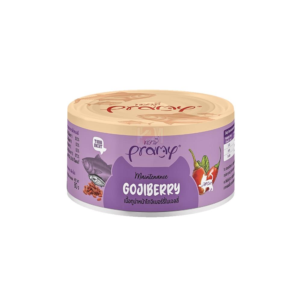 อาหารเปียกแมว PRAMY TUNA MEAT TOPPING GOJIBERRY IN JELLY 80 ก.