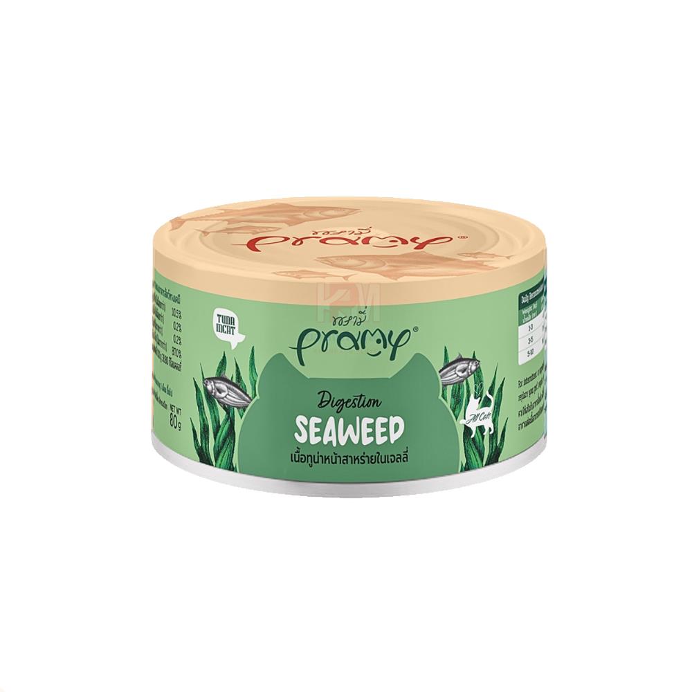 อาหารเปียกแมว PRAMY TUNA MEAT TOPPING SEAWEED IN JELLY 80 ก.