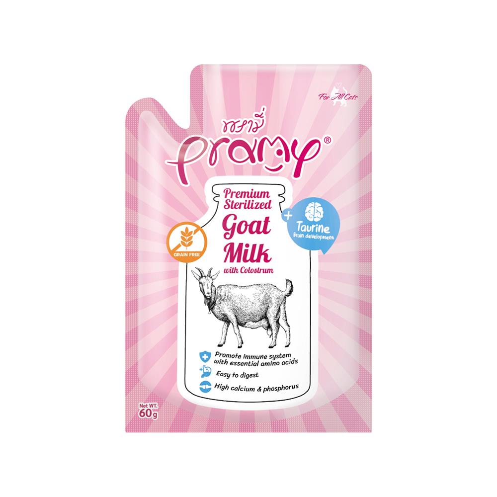 นมแพะสำหรับลูกสุนัขและแมว PRAMY GOAT MILK COLOSTRUM TAURINE 60 ก.
