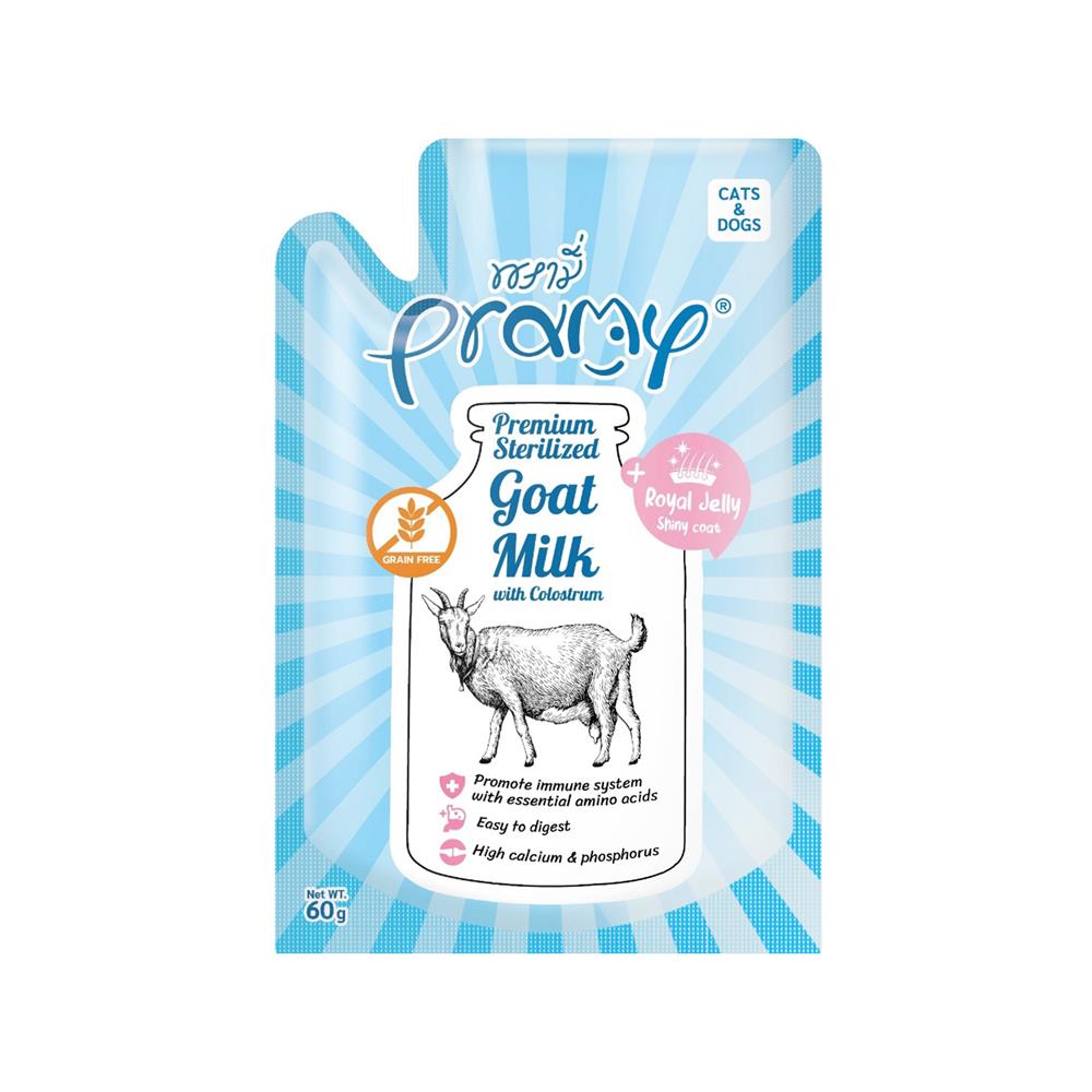 นมแพะสำหรับลูกสุนัขและแมว PRAMY GOAT MILK COLOSTRUM ROYAL JELLY 60 ก.
