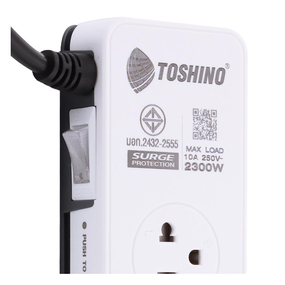รางปลั๊กไฟ 3 ช่อง 1 สวิตซ์ PD20W+QC3.0+1USB 3.4A TOSHINO CW20PD 2 เมตร