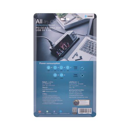 รางปลั๊กไฟ 3 ช่อง 1 สวิตซ์ PD20W+QC3.0+1USB 3.4A TOSHINO CW20PD 2 เมตร_4