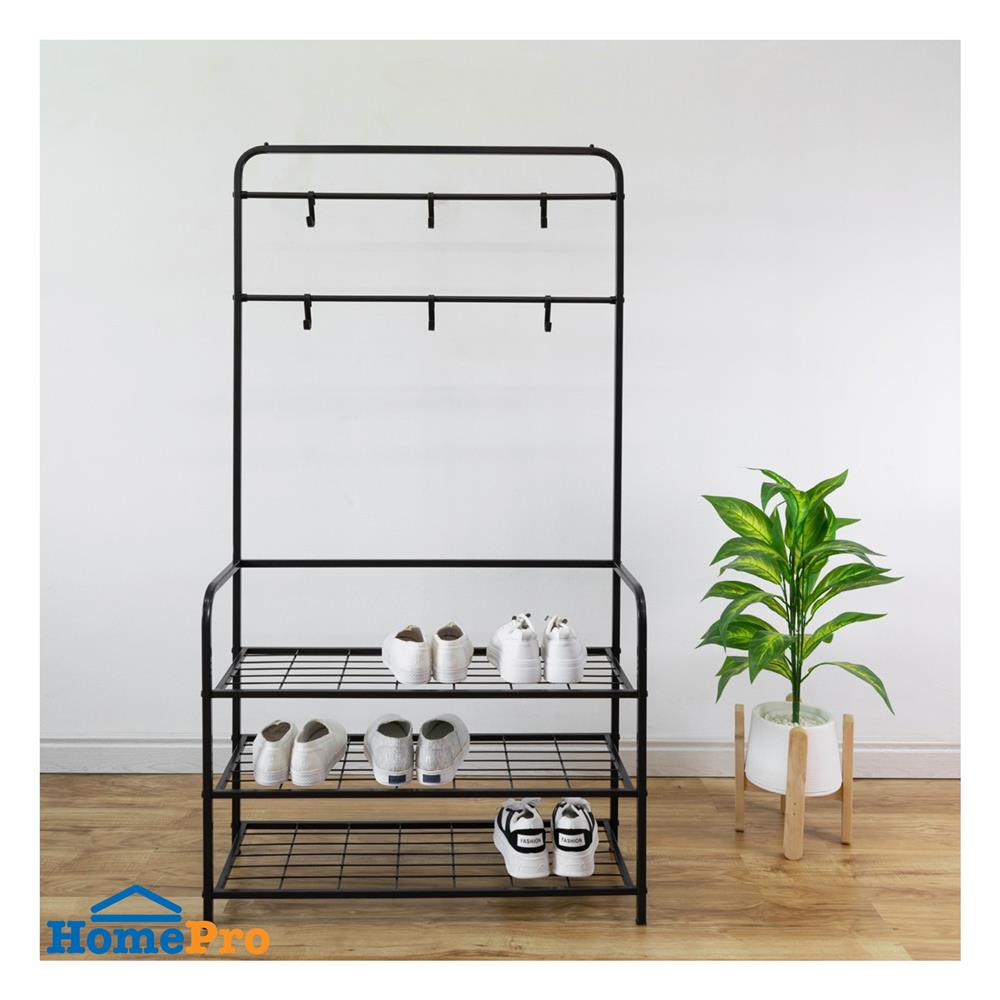 ชั้นวางรองเท้า 3 ชั้น พร้อมราวแขวน STACKO NOBLE 80x30x145 ซม. สีน้ำตาล