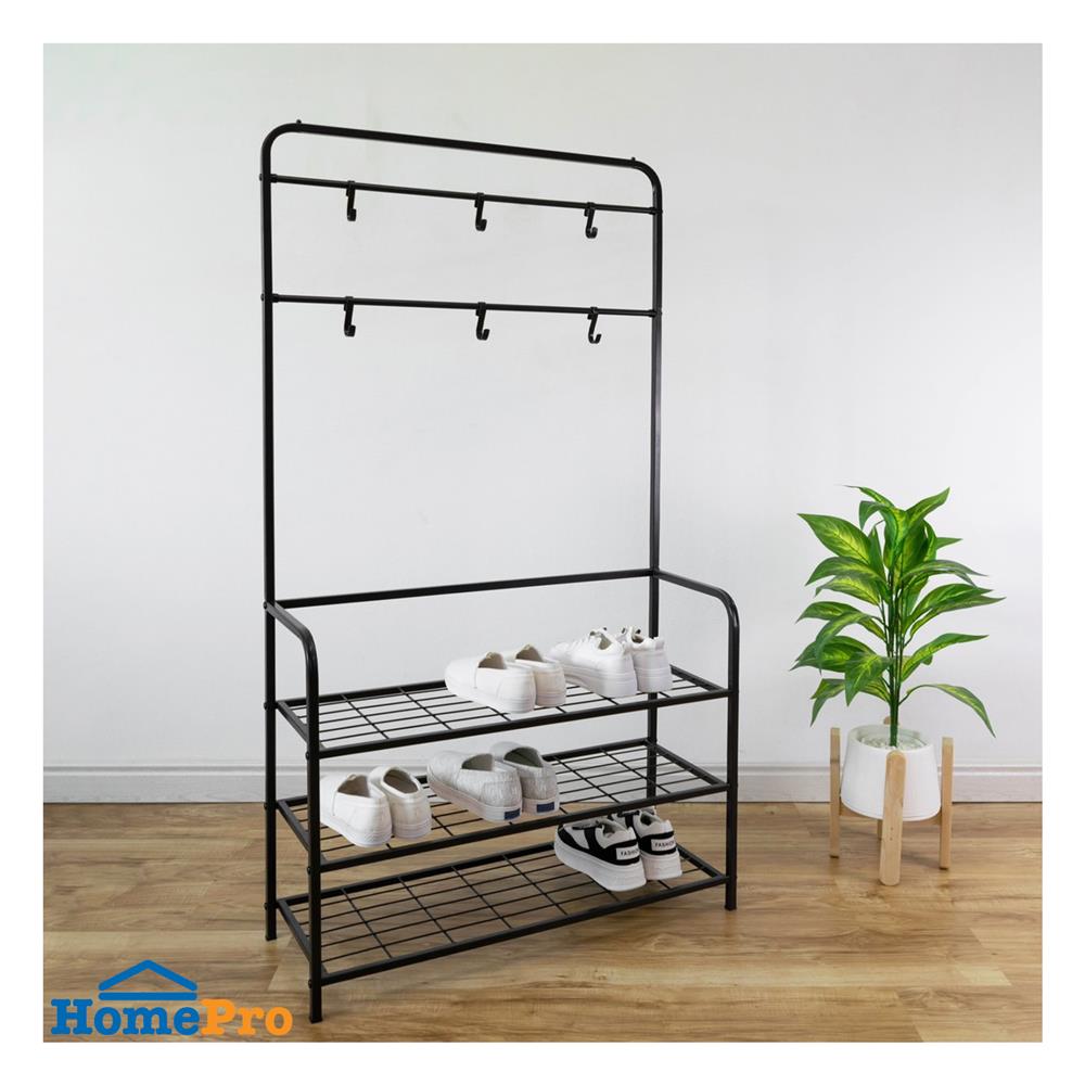 ชั้นวางรองเท้า 3 ชั้น พร้อมราวแขวน STACKO NOBLE 80x30x145 ซม. สีน้ำตาล