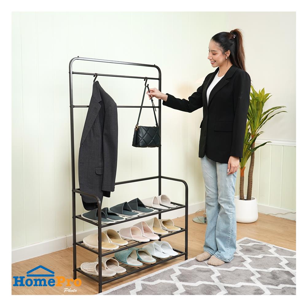 ชั้นวางรองเท้า 3 ชั้น พร้อมราวแขวน STACKO NOBLE 80x30x145 ซม. สีน้ำตาล