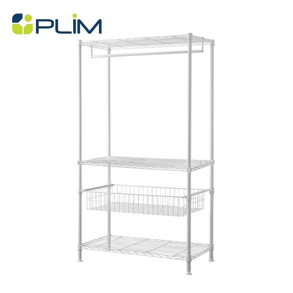 ตู้เสื้อผ้าราวแขวน 2 ชั้น 1 ตะกร้า PLIM 90 ซม. สีขาว_1