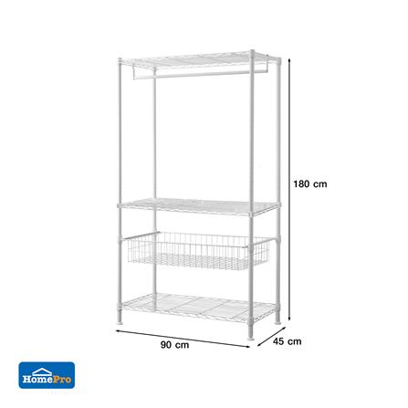 ตู้เสื้อผ้าราวแขวน 2 ชั้น 1 ตะกร้า PLIM 90 ซม. สีขาว_5