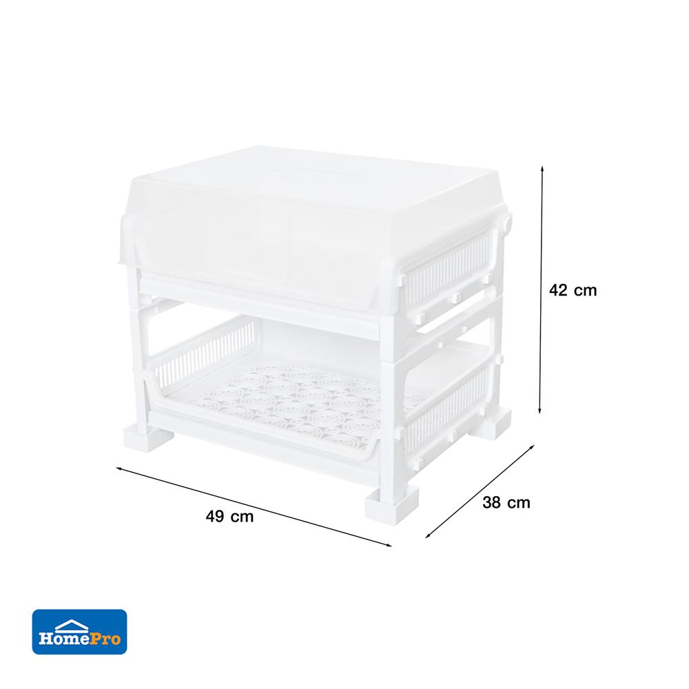 ชั้นคว่ำแก้วพลาสติก 2 ชั้น มีฝาครอบและขารอง KECH