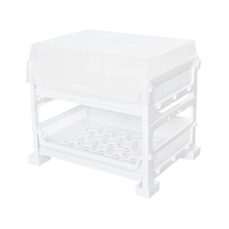 ชั้นคว่ำแก้วพลาสติก 2 ชั้น มีฝาครอบและขารอง KECH_0