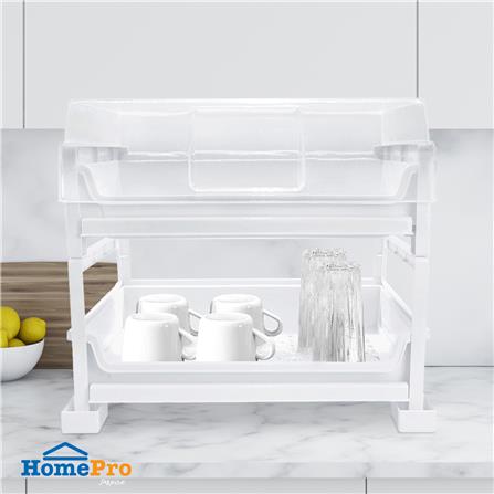 ชั้นคว่ำแก้วพลาสติก 2 ชั้น มีฝาครอบและขารอง KECH_3