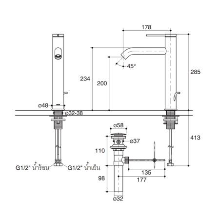 ก๊อกอ่างล้างหน้าเดี่ยว KOHLER K-77959T-4A-RGD_1