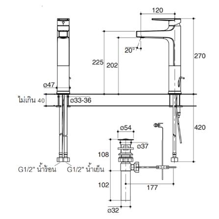 ก๊อกอ่างล้างหน้าผสม KOHLER K-74026T-4-BL สีดำ_1