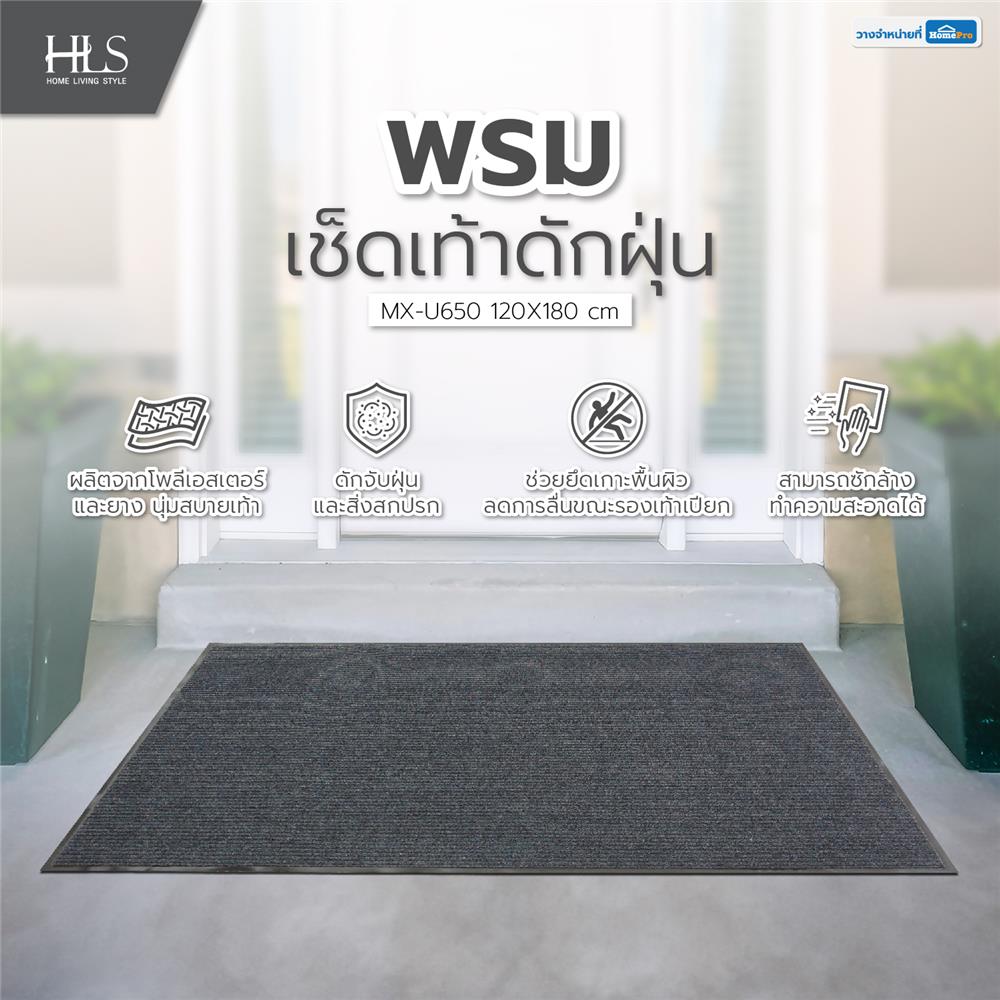 พรมเช็ดเท้าดักฝุ่น HOME LIVING STYLE MX-U650 120X180 ซม. สีเทา