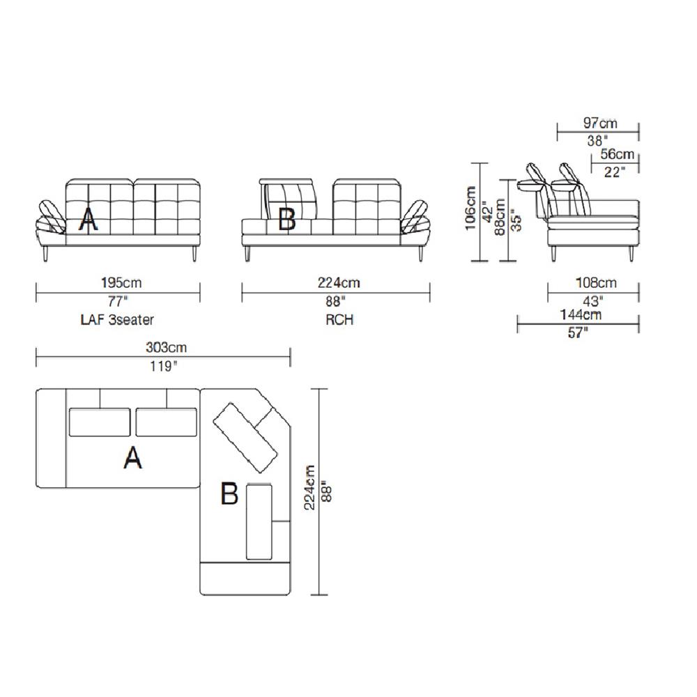 โซฟาเข้ามุมขวา BENETTA PALAZZO สีเทา