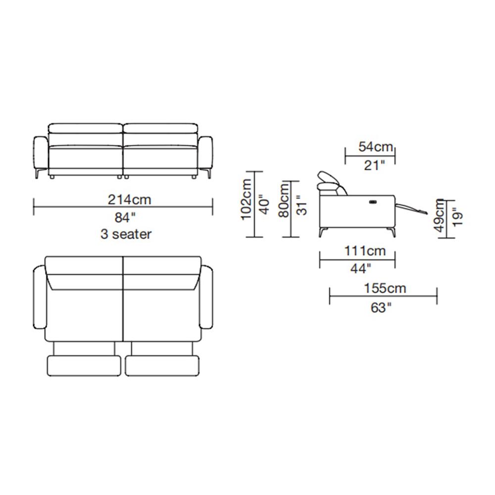 เก้าอี้ปรับเอนนอนไฟฟ้า 2 ที่นั่ง BENETTA LARISA สีเทา