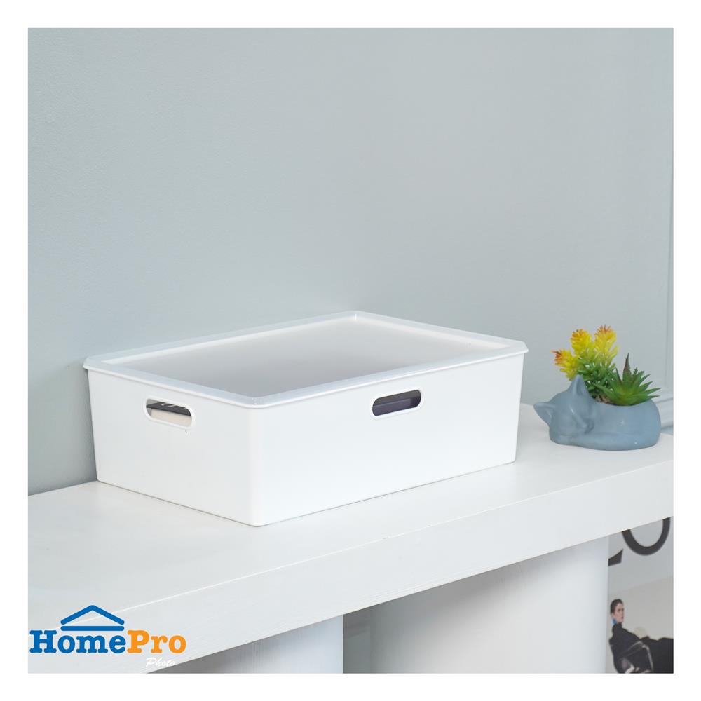 กล่องเก็บของมีฝา STACKO BT30-2 26.3x38.6x12 ซม. สีขาว