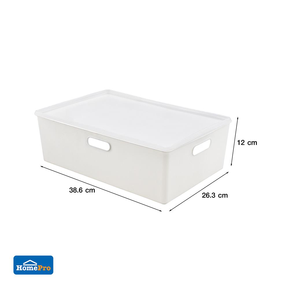 กล่องเก็บของมีฝา STACKO BT30-2 26.3x38.6x12 ซม. สีขาว